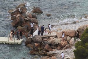 26-06-2016 SHOWBIZZ; NICK SCHILDER TROUWDE ZIJN KRISTEN OP ZONNIG IBIZA. De mooiste dag uit ons leven zo vertelde Nick aan de paar PERS mensen die aanwezig waren op de door hun gekozen een sombere foto lokatie. foto: Albert den Iseger