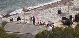 26-06-2016 SHOWBIZZ; NICK SCHILDER TROUWDE ZIJN KRISTEN OP ZONNIG IBIZA. De mooiste dag uit ons leven zo vertelde Nick aan de paar PERS mensen die aanwezig waren op de door hun gekozen een sombere foto lokatie. foto: Albert den Iseger